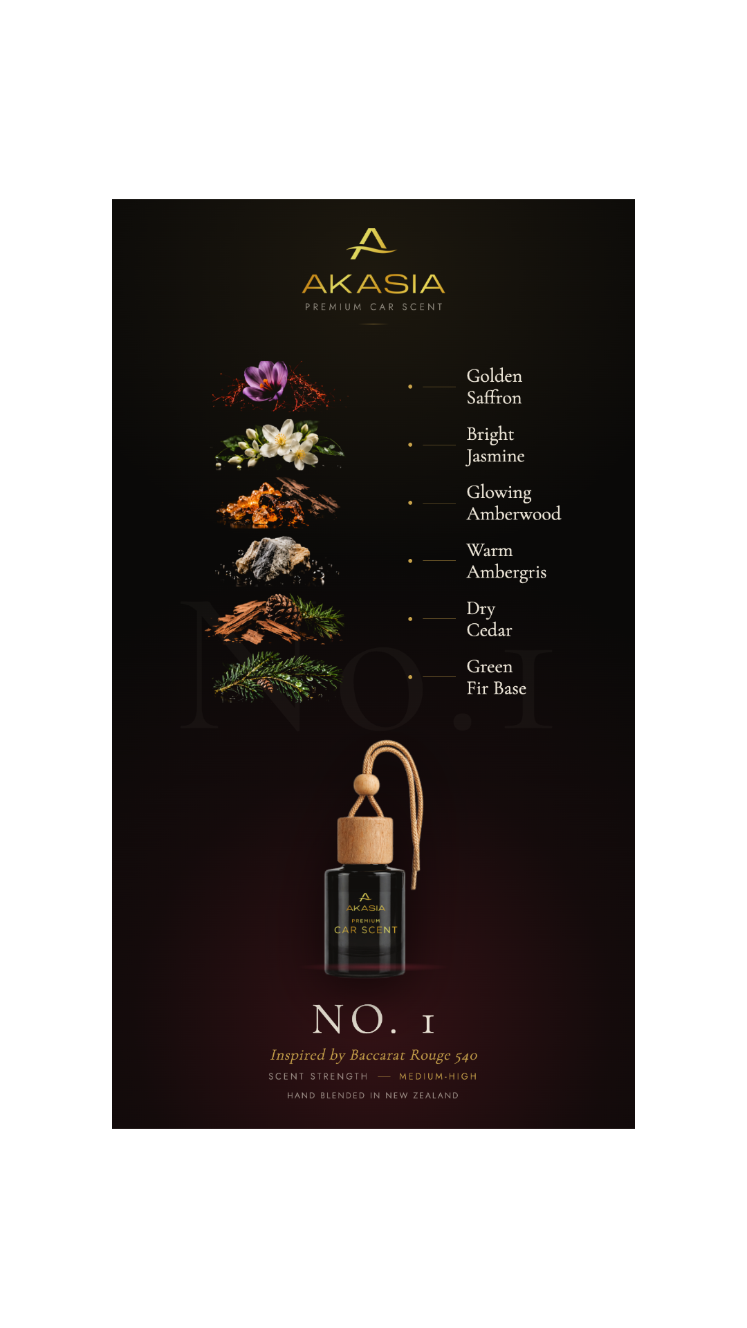 Akasia No. 1 — Premium Car Air Freshener (Inspired by Baccarat Rouge 540) Akasia