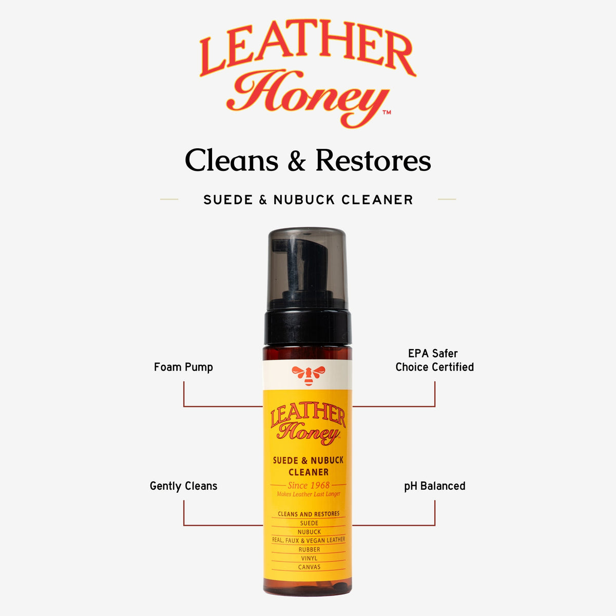 Leather Honey Suede & Nubuck Cleaner – 4oz foaming spray for suede, nubuck and delicate materials | Shineworks NZ