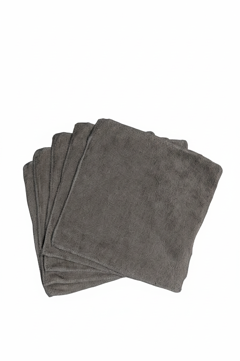 Grey Microfiber Towels Stack - White Background