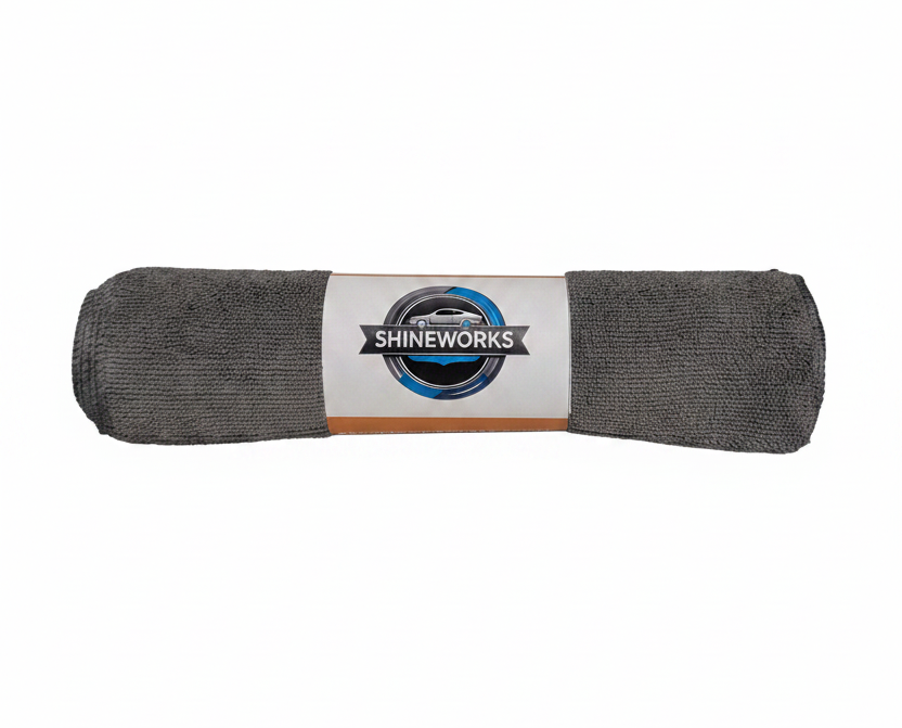 Shineworks Grey Towel Front - White Background