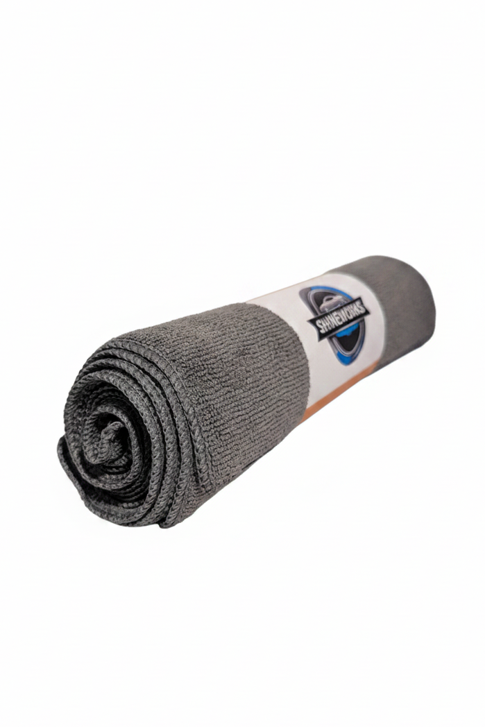 Shineworks Grey Towel Side - White Background